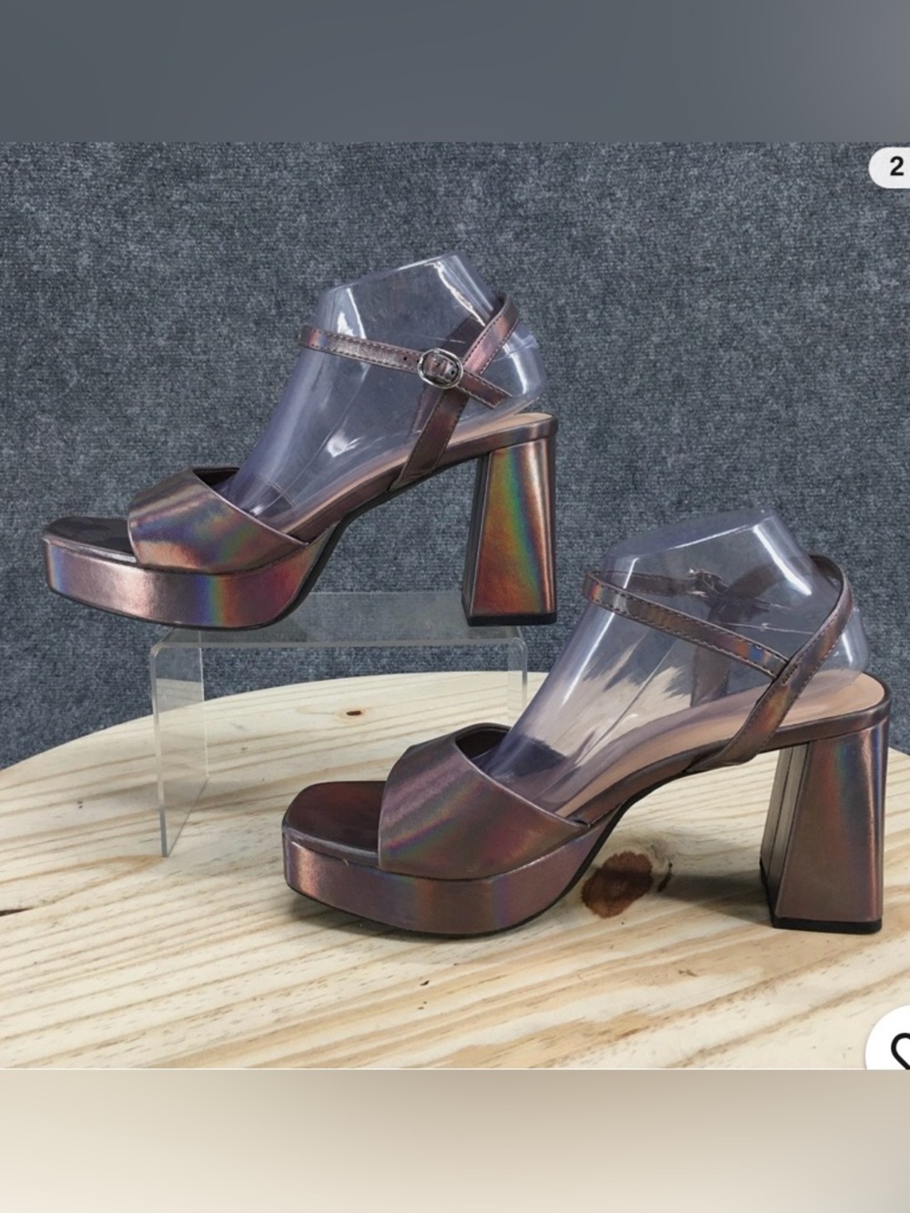 Holographic Platform Block Heel Sandals - Iridescent Taupe
